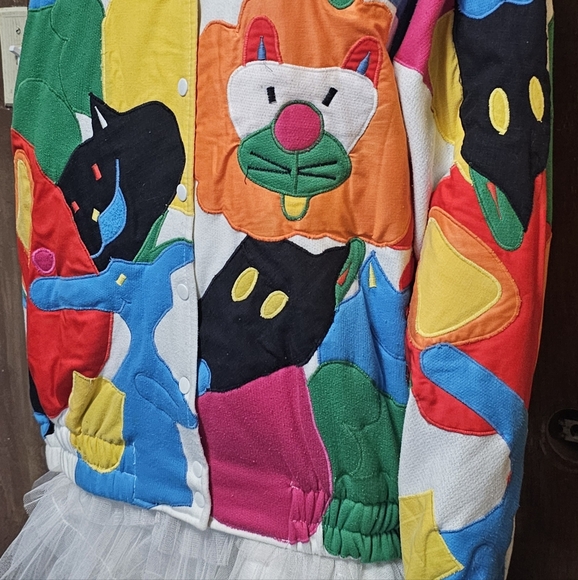 VTG Lilies From The Pond Abstract Animal Art Novelty Patchwork Med Coat Jacket - Picture 8 of 11